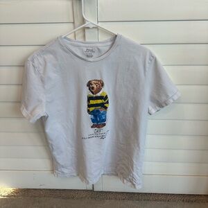 Ralph Lauren Polo Boys size Large White T-Shirt with Bear w/ jeans, yellow blue
